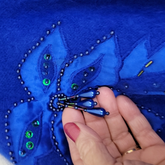 Royal Blue Beaded & Sequins Angora Cardigan M - Picture 5 of 8